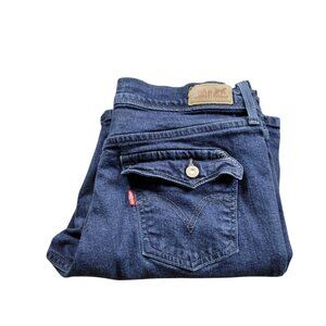 Levi's 515 Jeans Womens 8S Bootcut Dark Wash Blue Flap Pocket Distressed Western